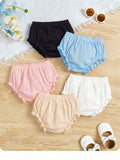 4pcs Baby Girl Knitted Casual Solid Color Elastic Waist Triangle Briefs Multicolor