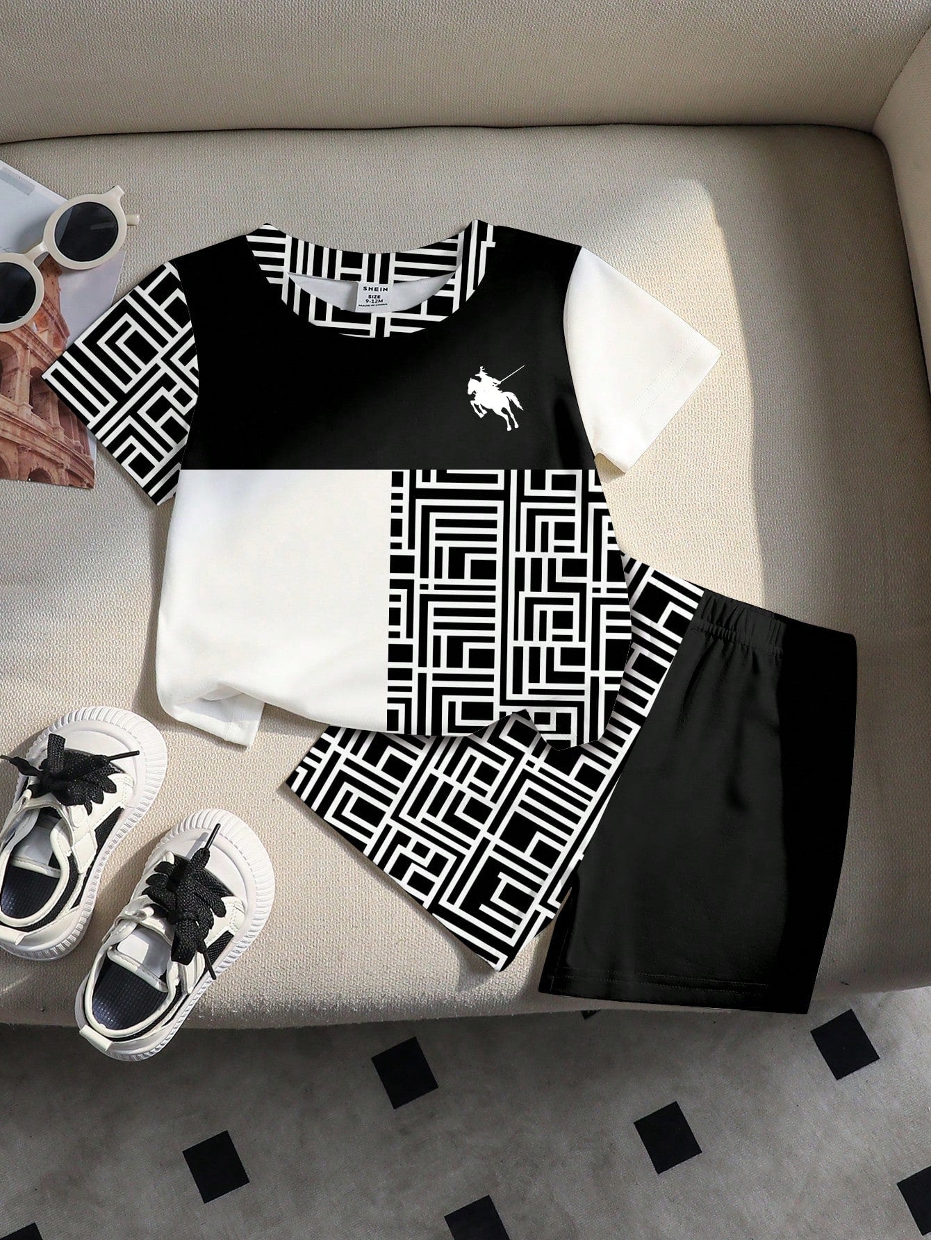 Souflis Plaid Patchwork T-Shirt & Shorts 2 Pieces Set