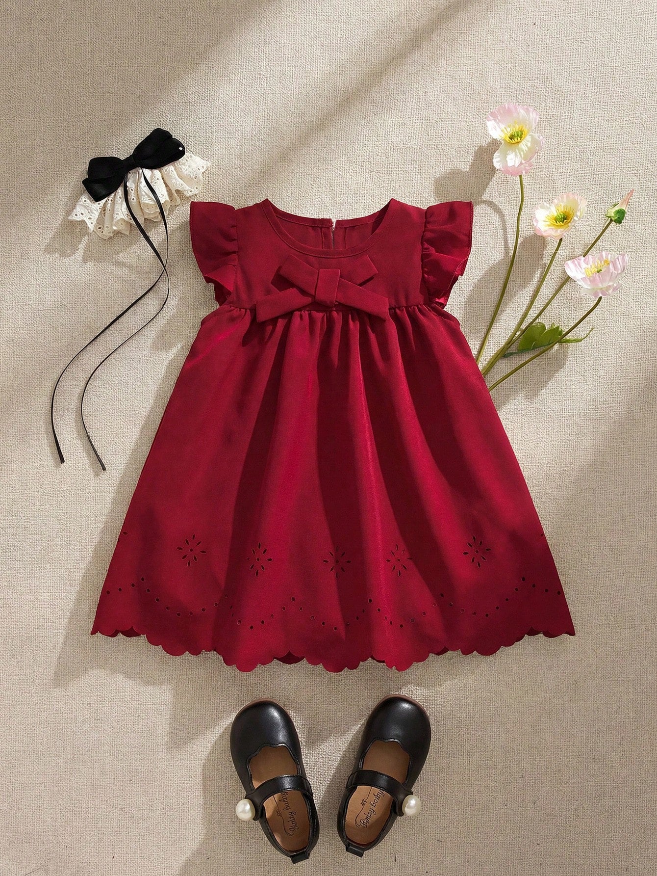 Robe d'été rouge bordeaux pour bébé fille Souflis