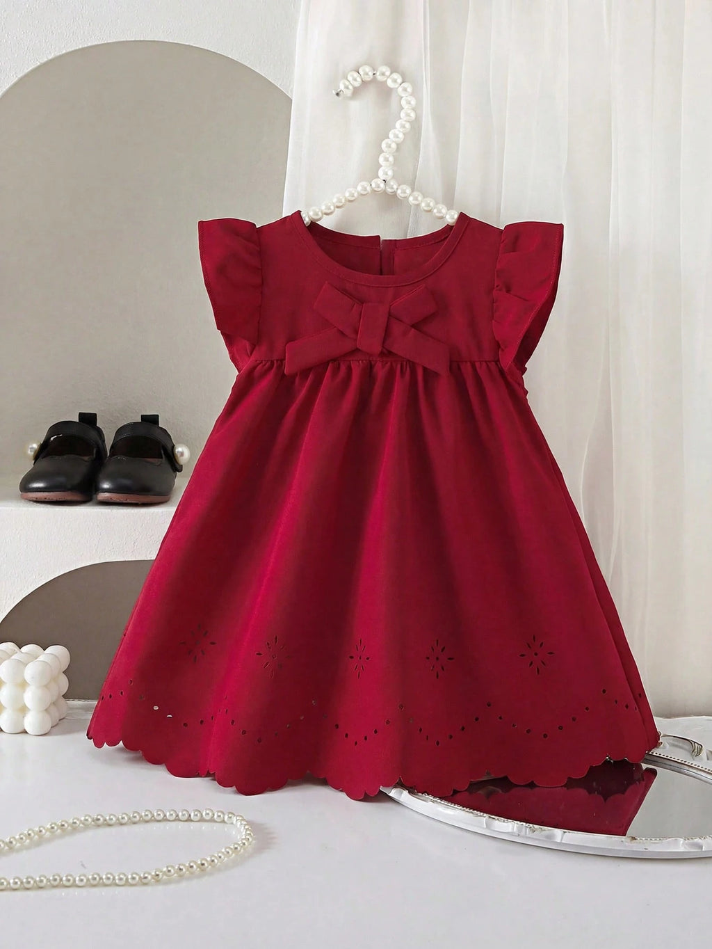 Robe d'été rouge bordeaux pour bébé fille Souflis