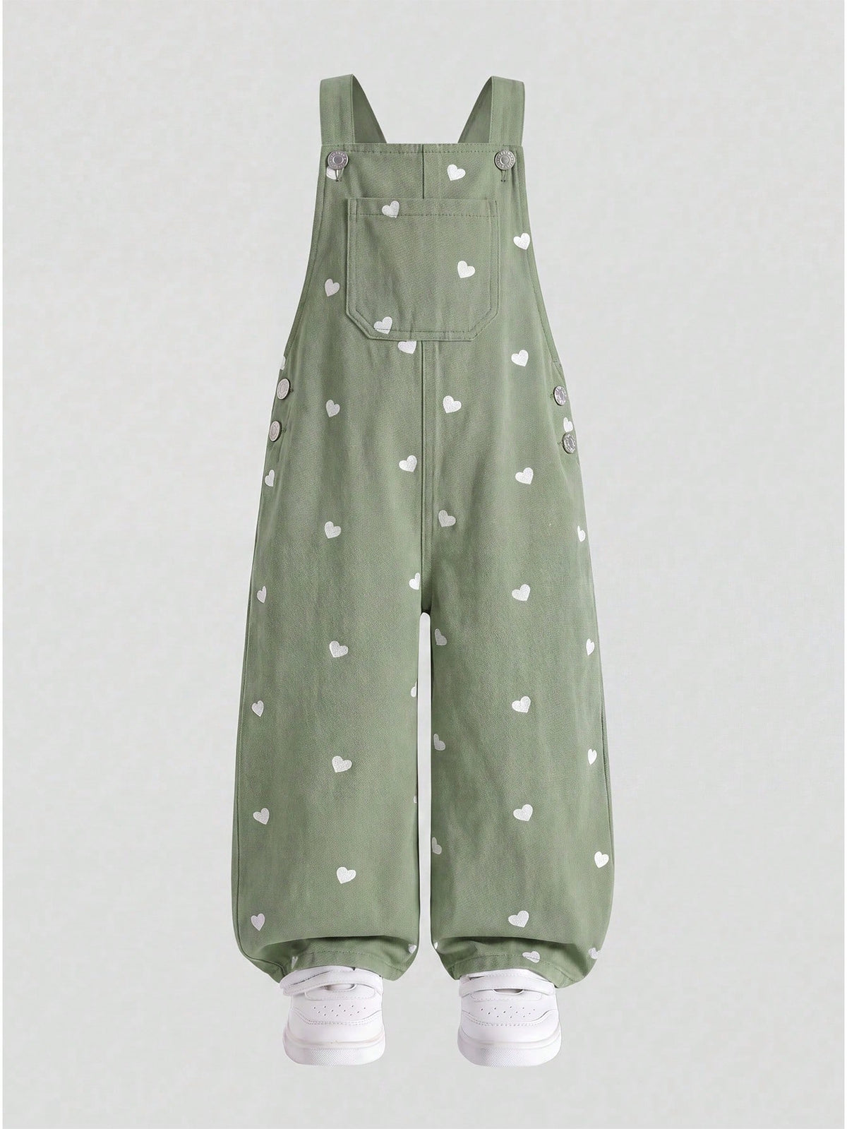 Salopette courte en coton à motif cœurs pour fille, vert menthe