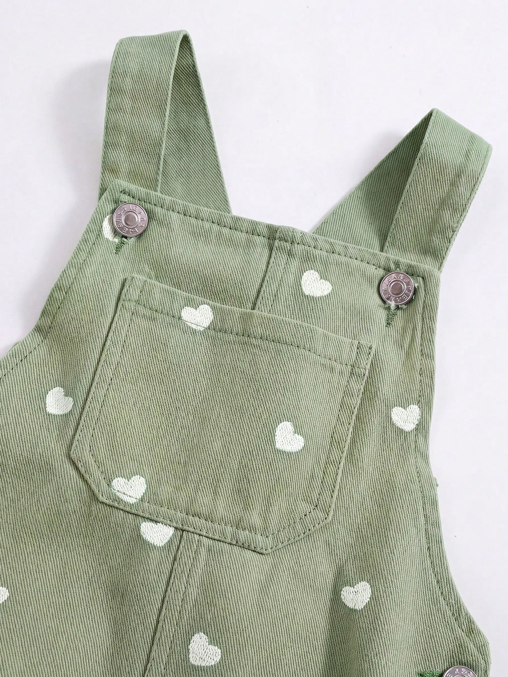 Young Girl Heart Print Cotton Bib Overalls Mint Green