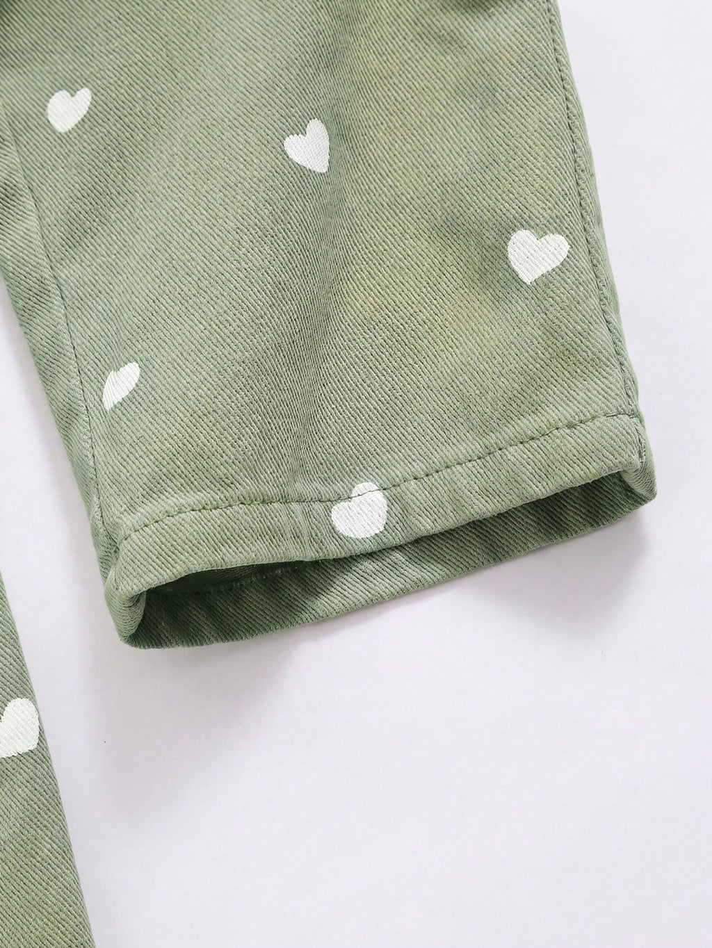 Young Girl Heart Print Cotton Bib Overalls Mint Green