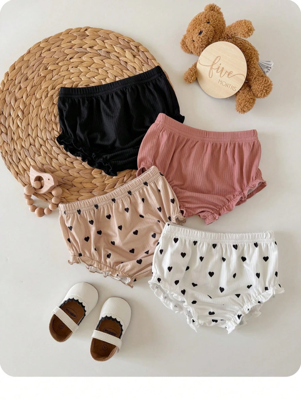 Baby Girl 4-Piece Knitted Solid Color Triangle Briefs Set Multicolor