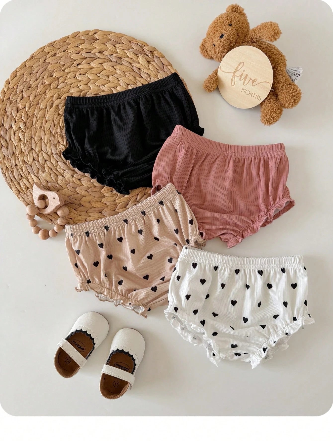 Baby Girl 4-Piece Knitted Solid Color Triangle Briefs Set Multicolor