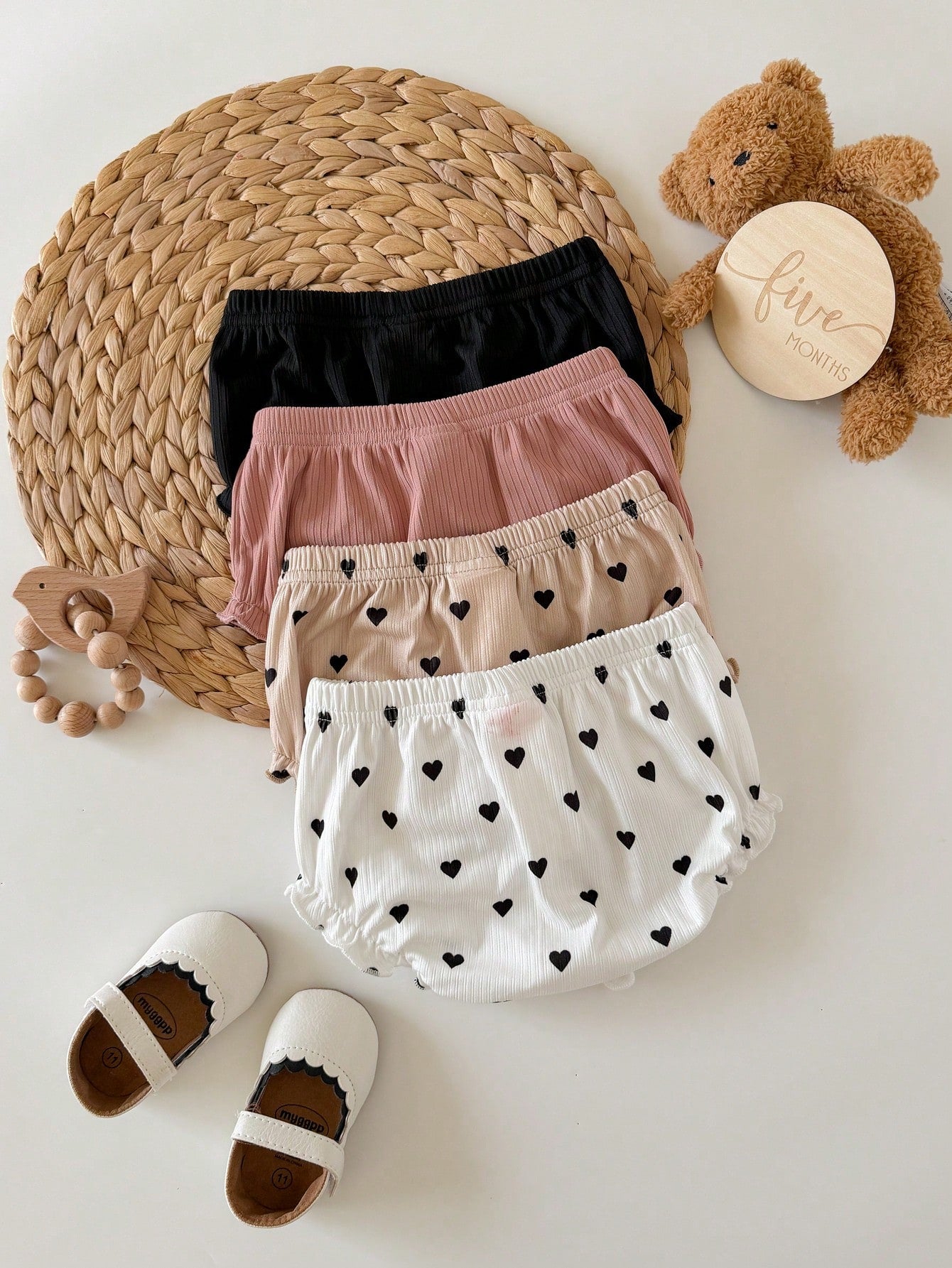 Baby Girl 4-Piece Knitted Solid Color Triangle Briefs Set Multicolor