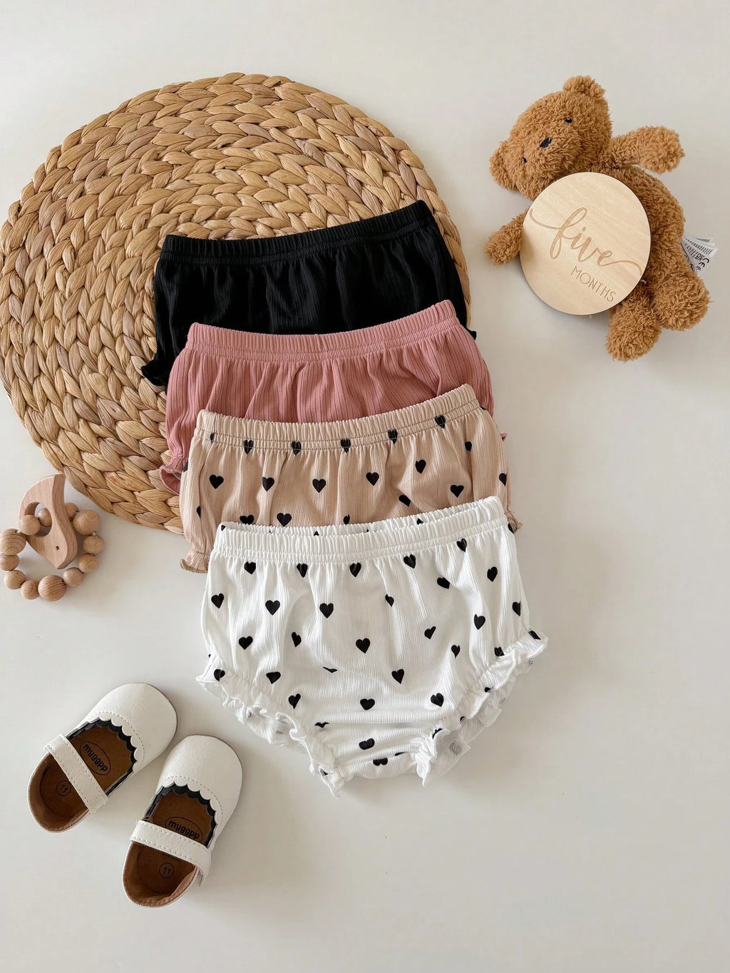 Baby Girl 4-Piece Knitted Solid Color Triangle Briefs Set Multicolor