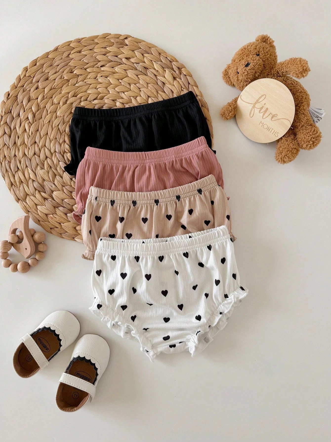 SHEIN Bébé Fille Ensemble de 4 Culottes Unies Tricotées Motif Triangle Multicolore