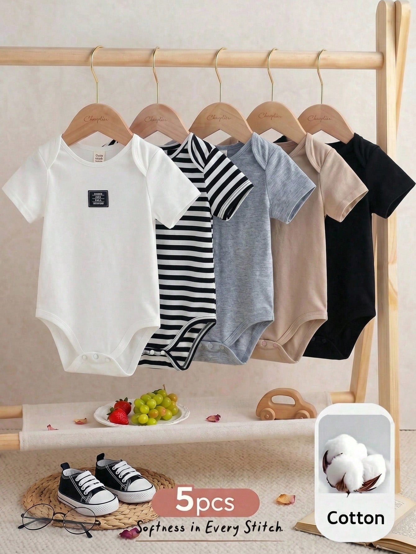 Cozy Pixies 5pcs/Set Infant Baby Boy Color Romper  Multicolor