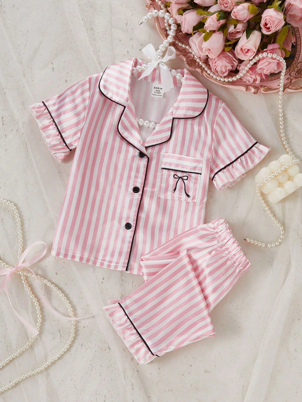Ensemble de pyjama Souflis 2 pièces pour bébés filles, adorable, rose, d'été