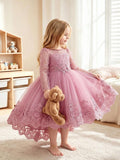 Young Girl Lace Beaded Mesh Long Sleeve Tulle Dress