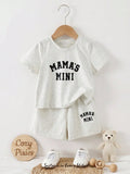 Ensemble 2 pièces unisexe T-shirt et short gris à motif lettres Bambinoo x Cozy Pixies pour bébé
