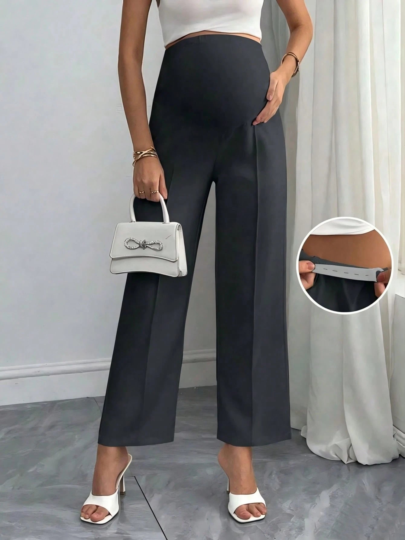 Momance Maternity Adjustable High-Waist Flare Trousers Dark Grey