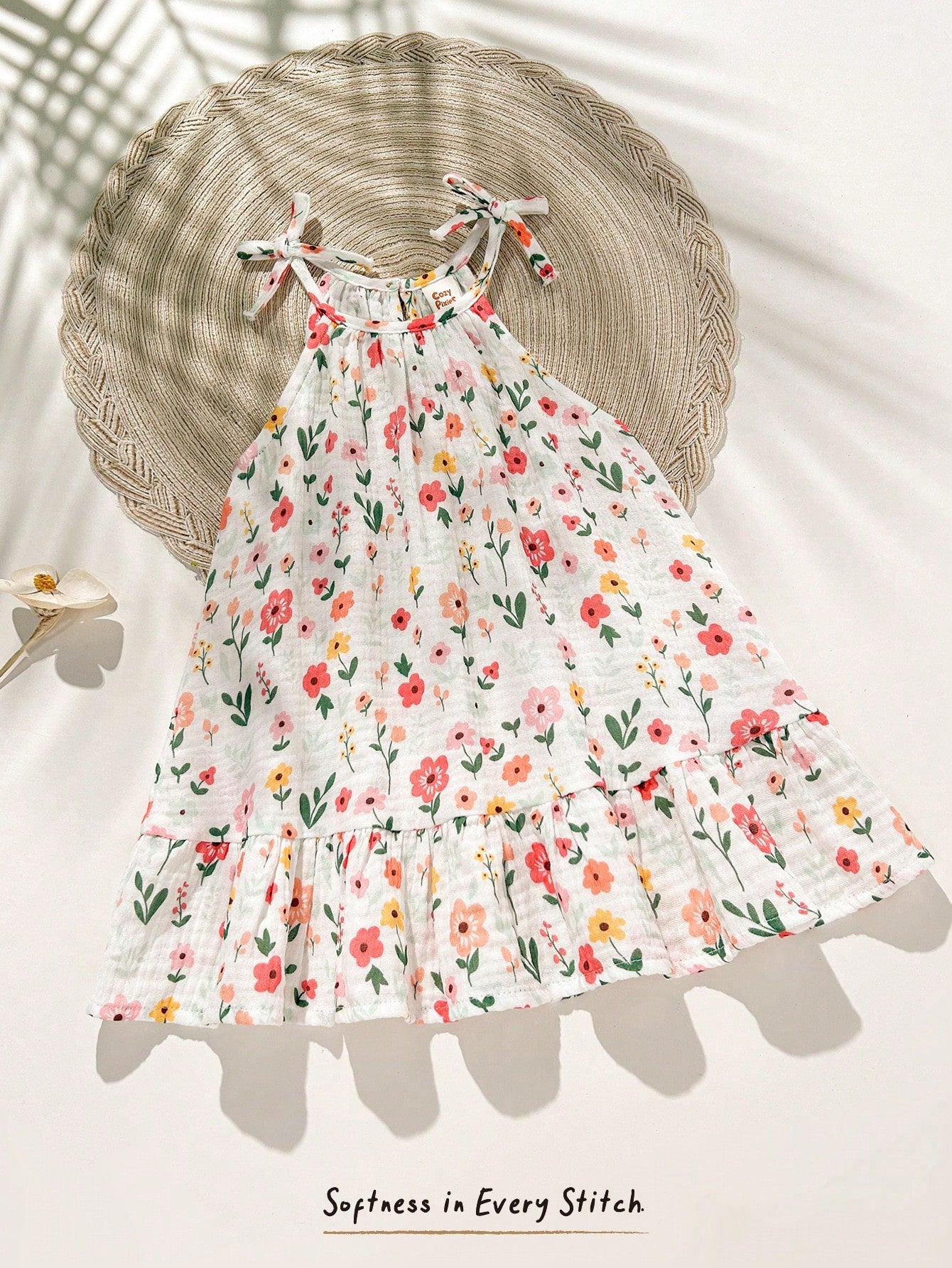 Robe sans manches décontractée à imprimé floral Bambinoo x Cozy Pixies pour bébé fille