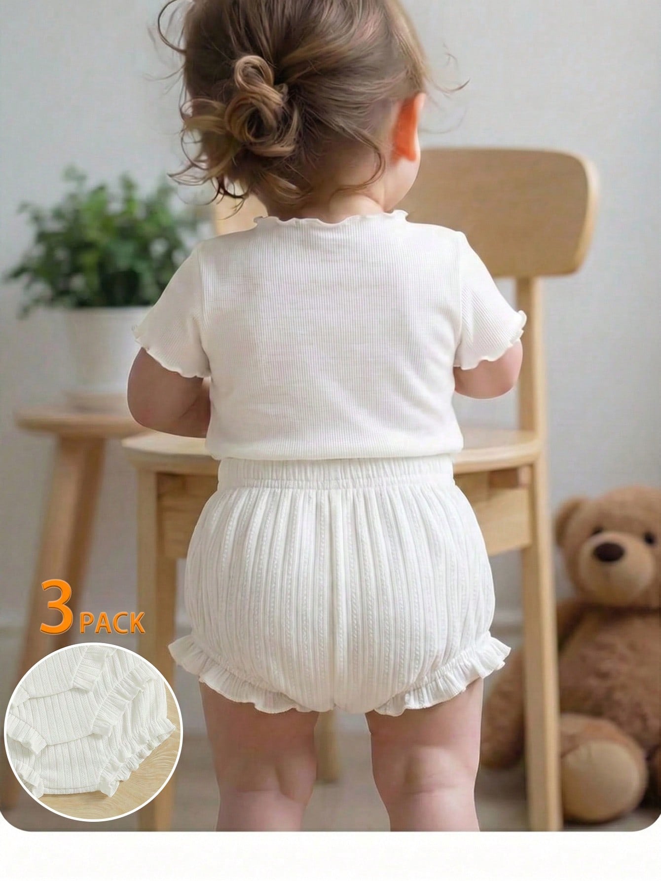 4pcs Baby Girl Knitted Casual Solid Color Elastic Waist Triangle Briefs Multicolor
