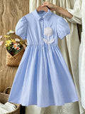 Robe Fille Col Rayé Bleu Blanc Taille Brodée
