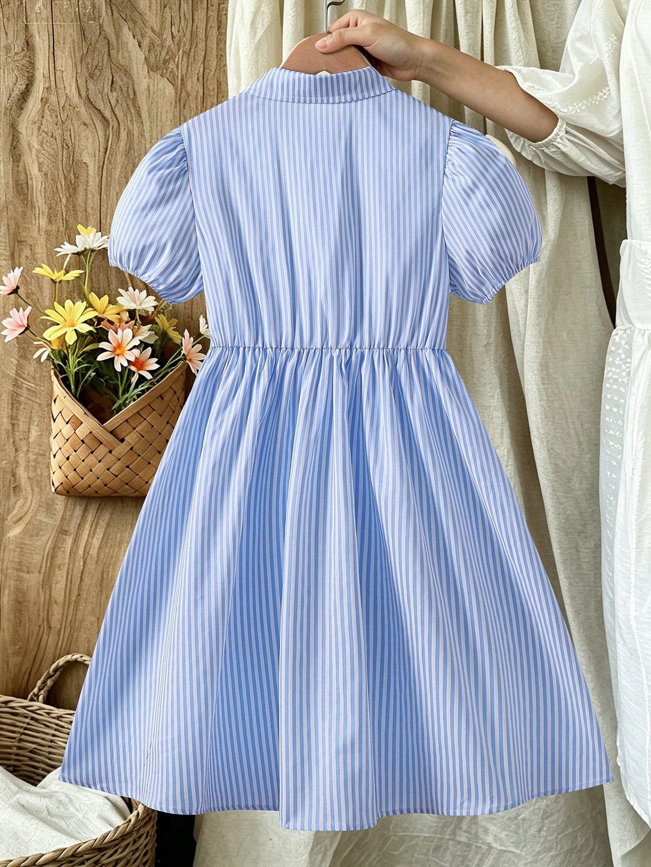 Robe Fille Col Rayé Bleu Blanc Taille Brodée
