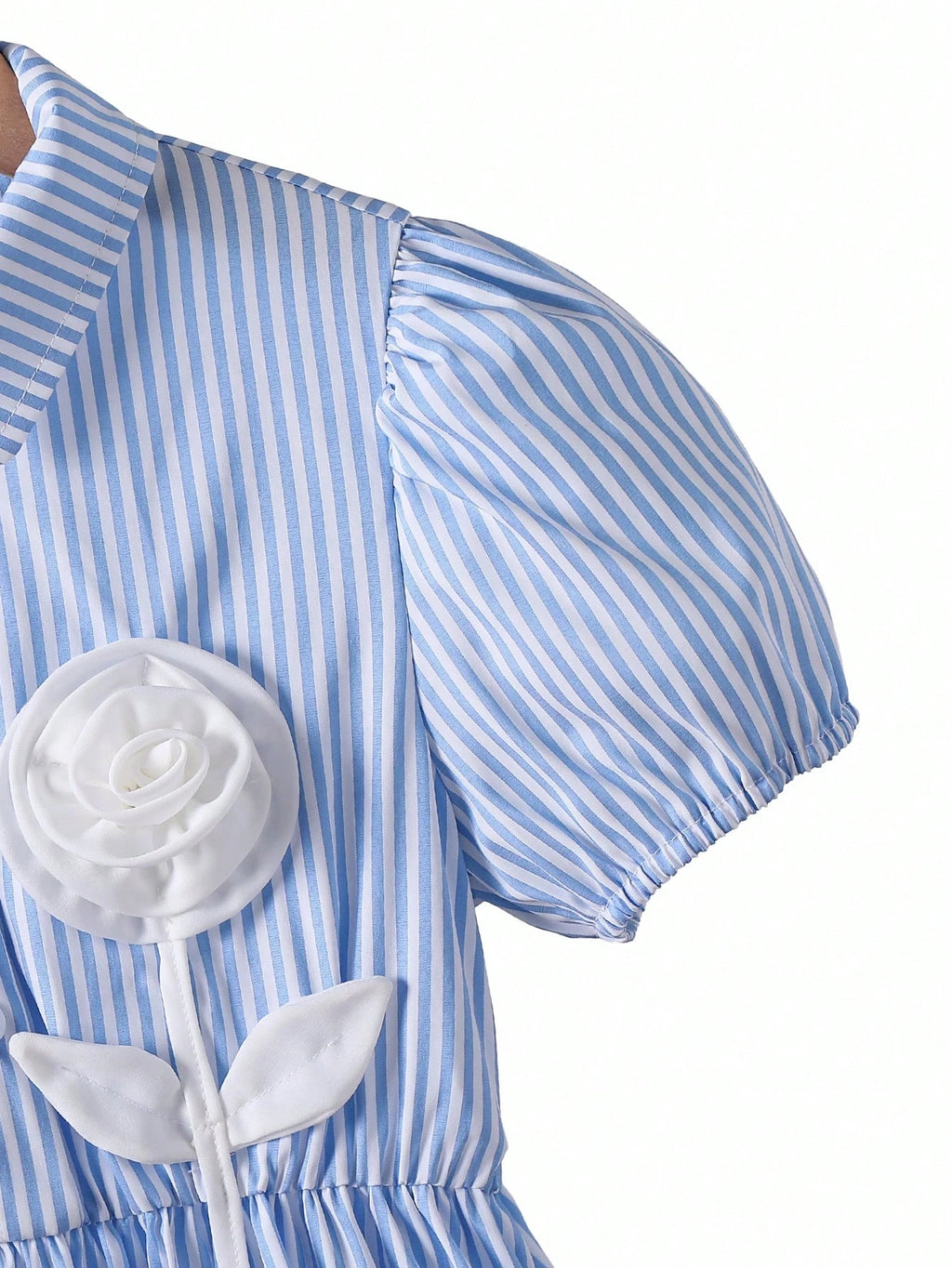 Robe Fille Col Rayé Bleu Blanc Taille Brodée