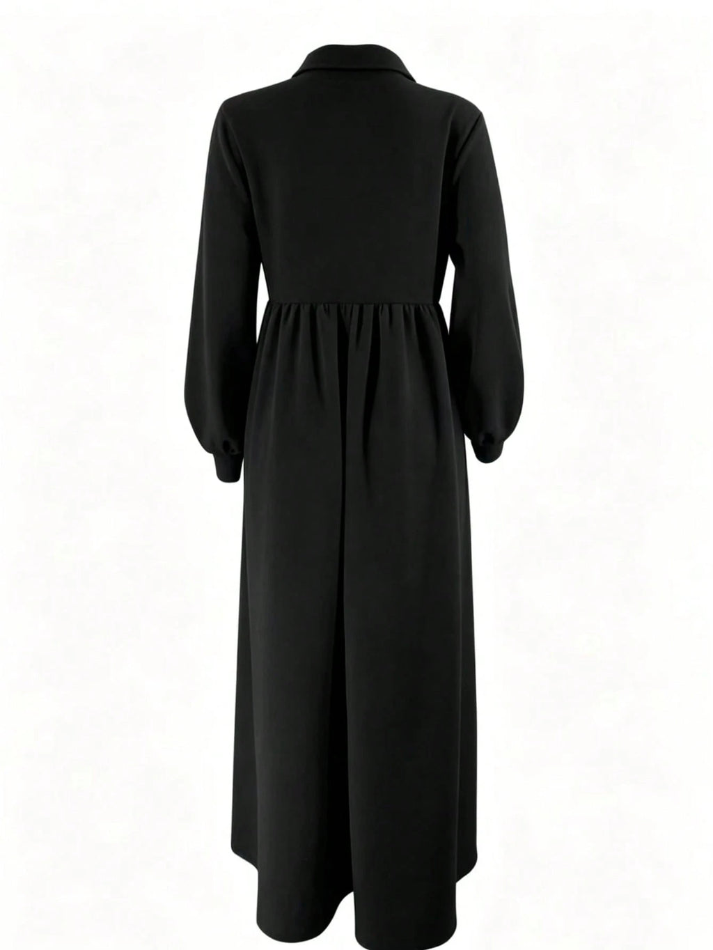 Plain Color Half-Zip Casual Loose Long Sleeve Arabic Robe Black Fall Black
