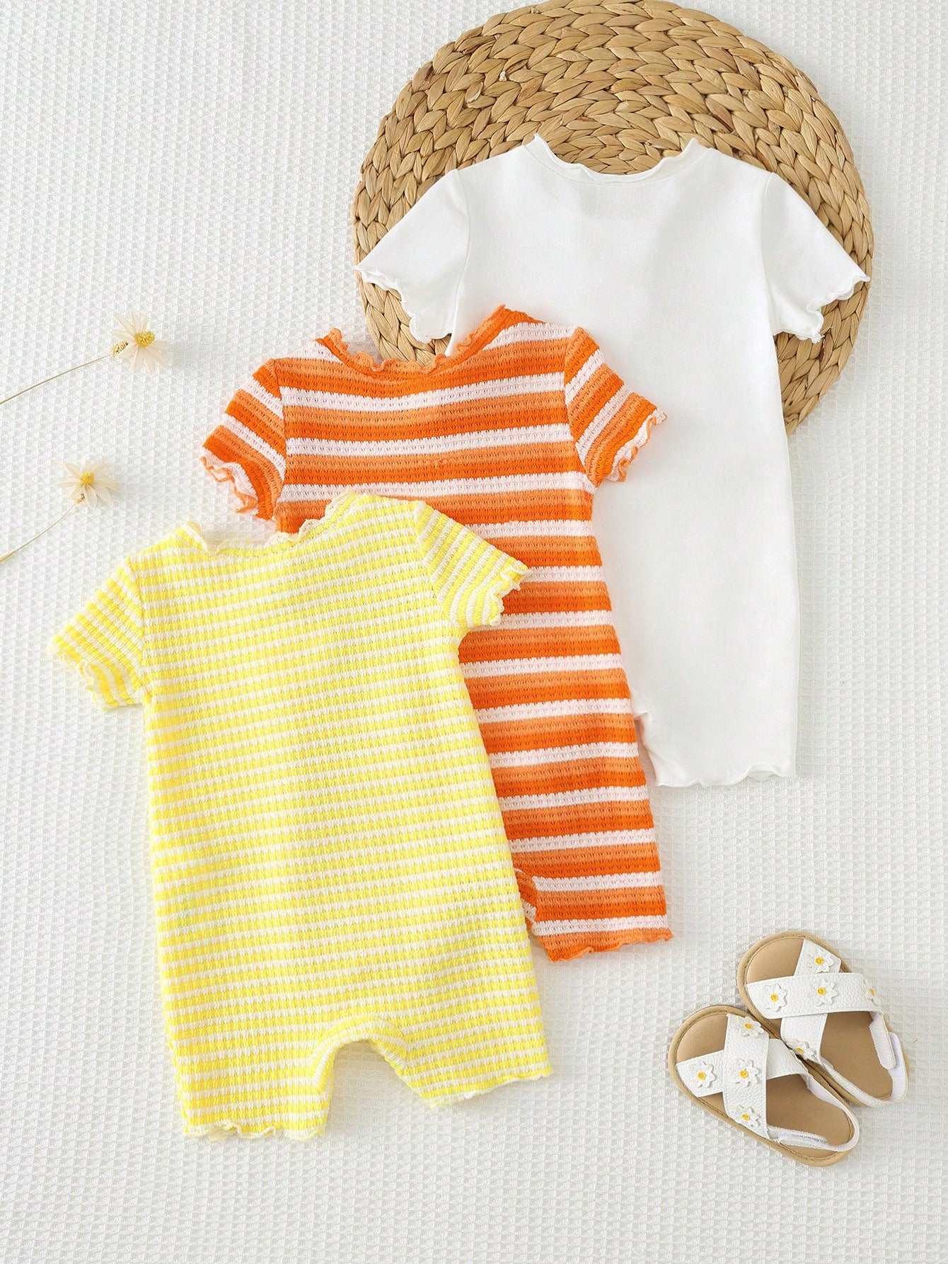 Bambinoo x Cozy Pixies Baby Girl 3-Piece Floral & Striped Romper and Shorts Set
