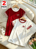 Robe Princesse Fille Contraste Cerise Blanc Nœud