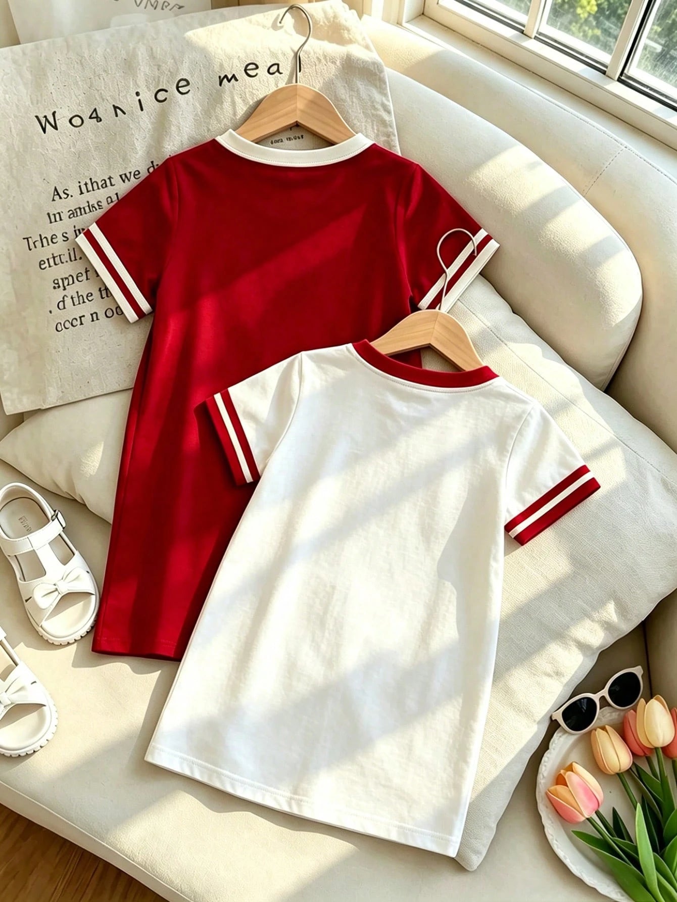 Robe Princesse Fille Contraste Cerise & Blanc Nœud