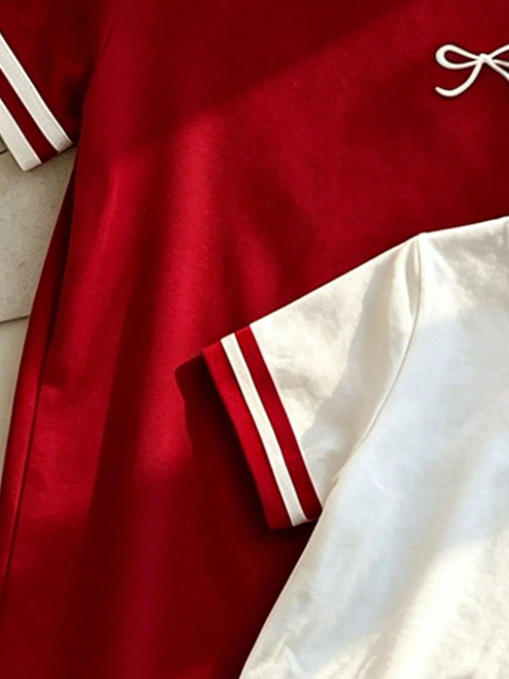 Robe Princesse Fille Contraste Cerise & Blanc Nœud