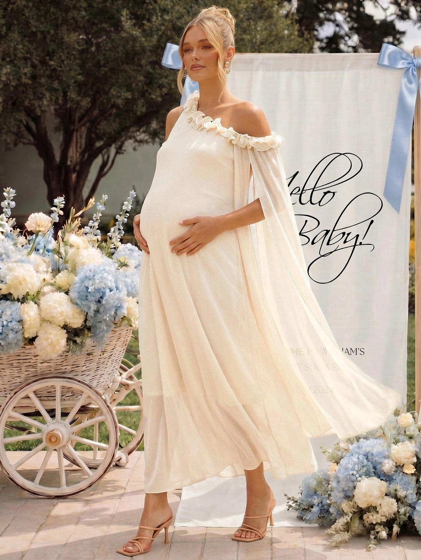 Loomaby Asymmetric Frill-Trim Loose Maternity Dress