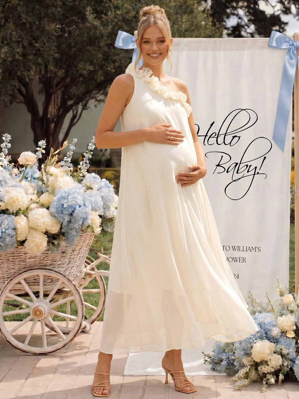 Loomaby Asymmetric Frill-Trim Loose Maternity Dress