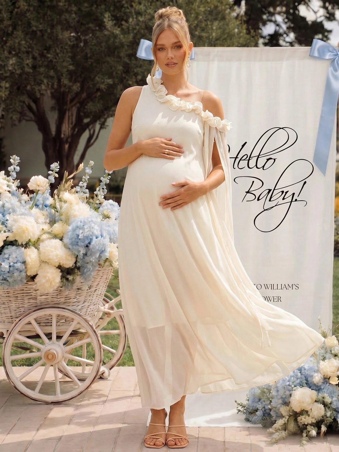 Loomaby Asymmetric Frill-Trim Loose Maternity Dress