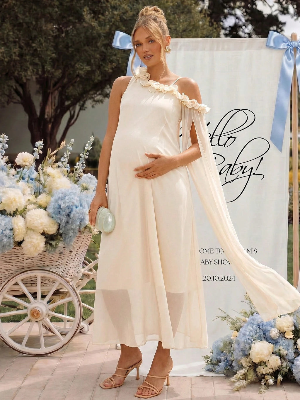 Loomaby Asymmetric Frill-Trim Loose Maternity Dress