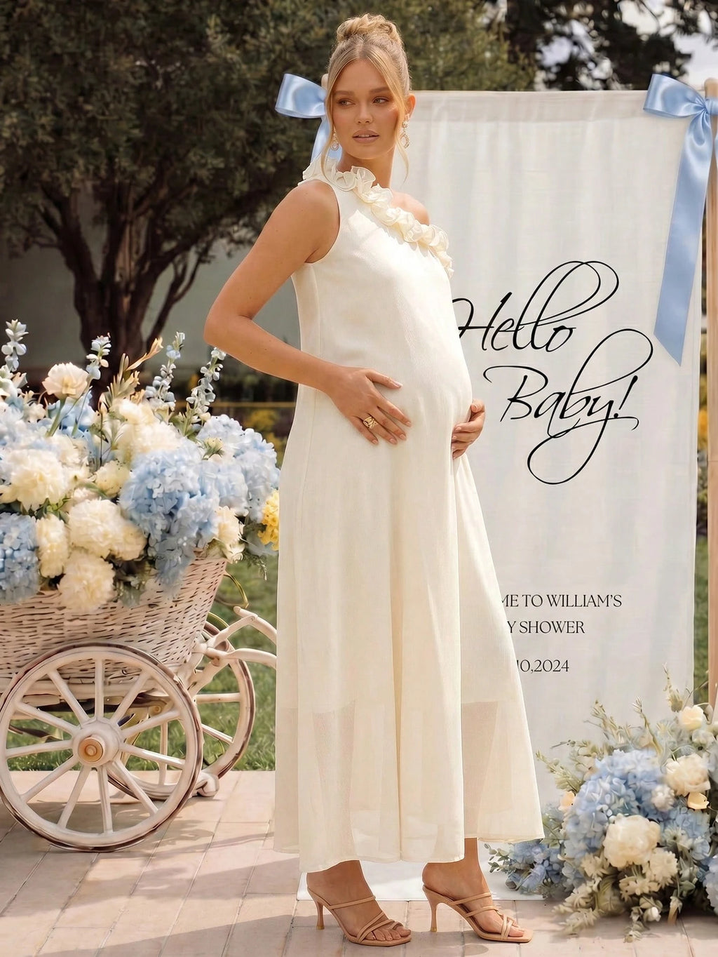 Loomaby Asymmetric Frill-Trim Loose Maternity Dress