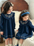Girls' Embroidered Ruffle Collar Dress