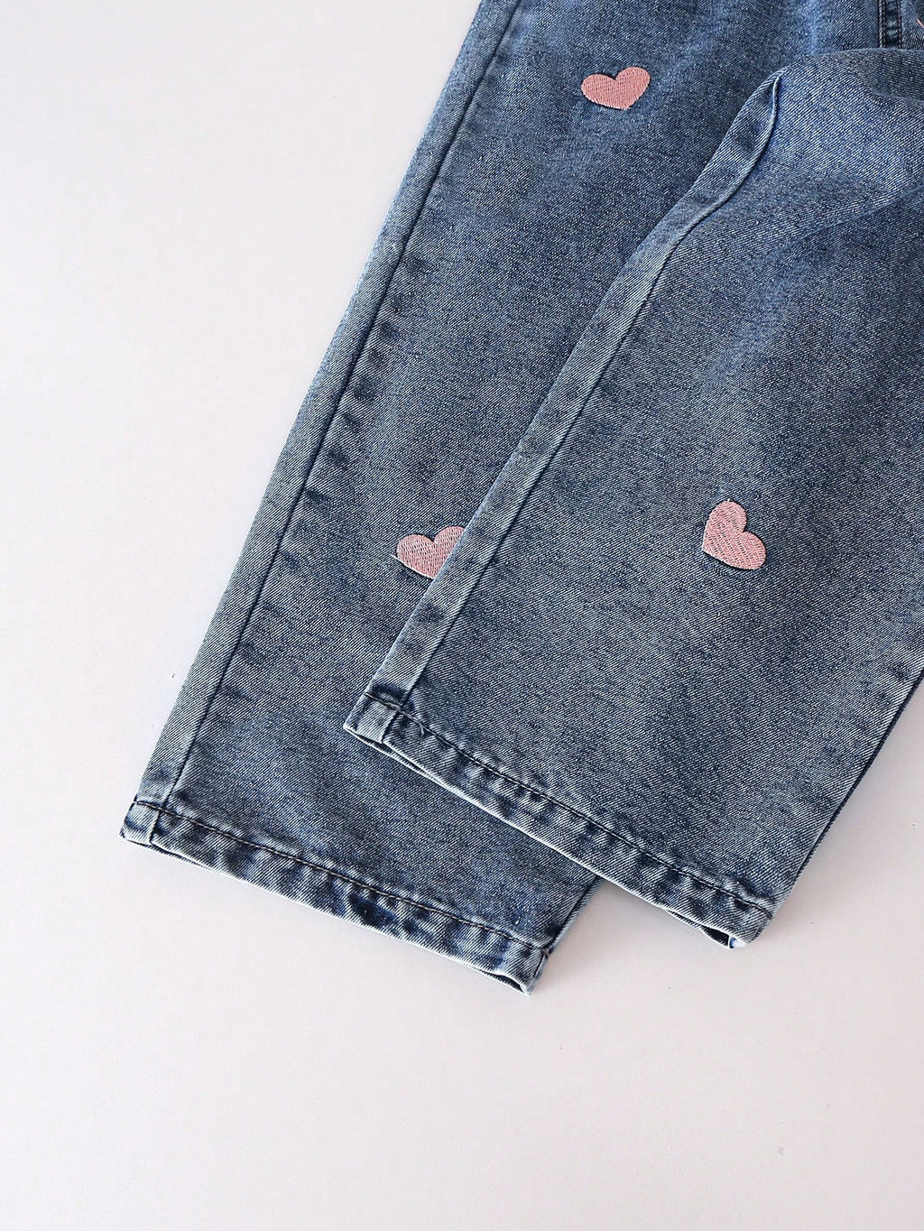 Young Girl Pink Heart Bow Denim Bib Pants