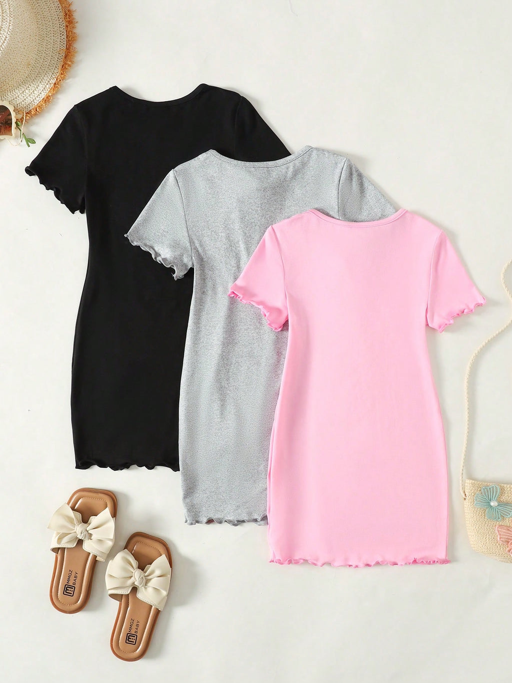 Lot de 3 Robes Fille Maille Douce Rose Noir Gris