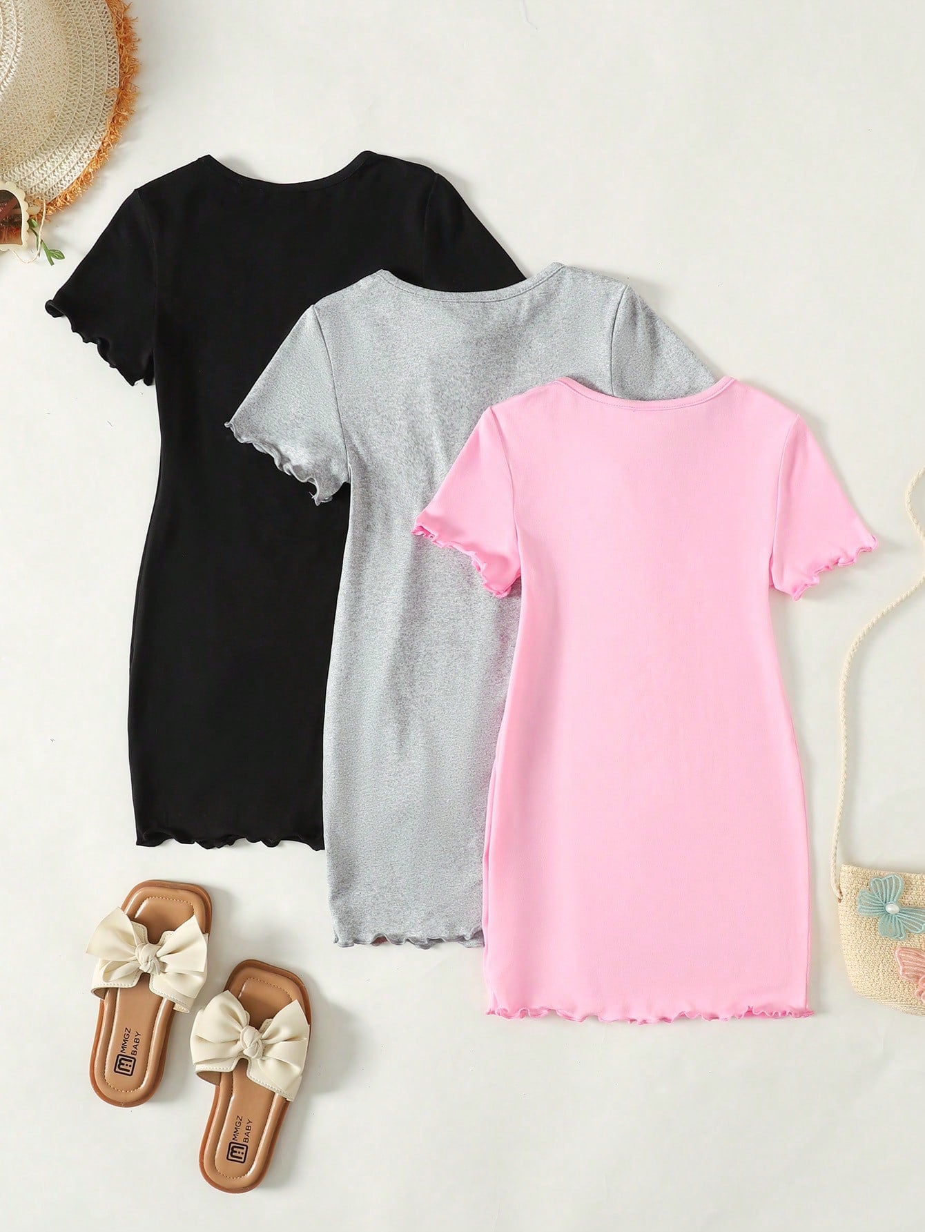 Lot de 3 Robes Fille Maille Douce Rose Noir Gris