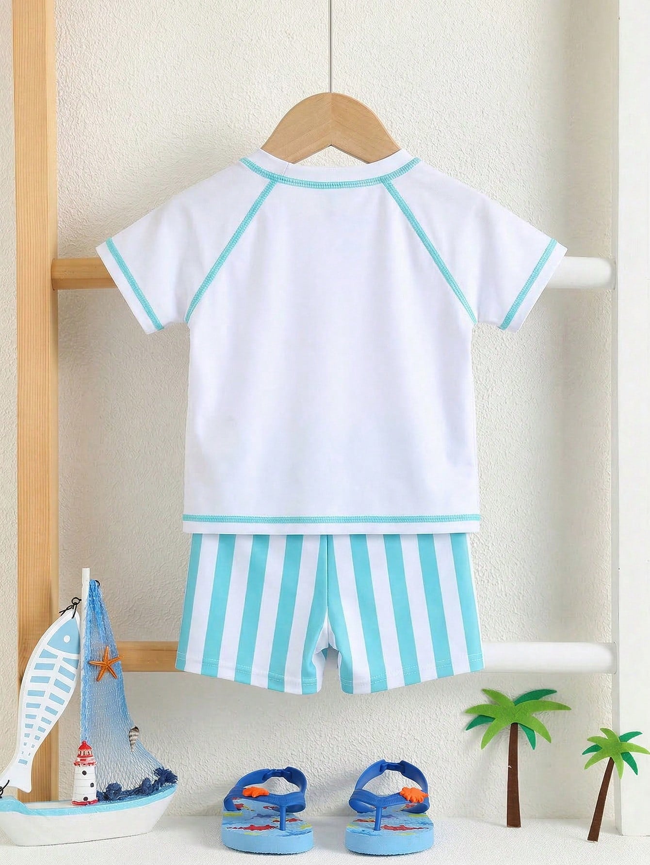 Bubblio Baby Boy Coconut Tree Top & Striped Swim Trunks Set