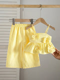 Ensemble 2 pièces bébé fille débardeur à rayures et nœud et pantalon taille élastique jaune