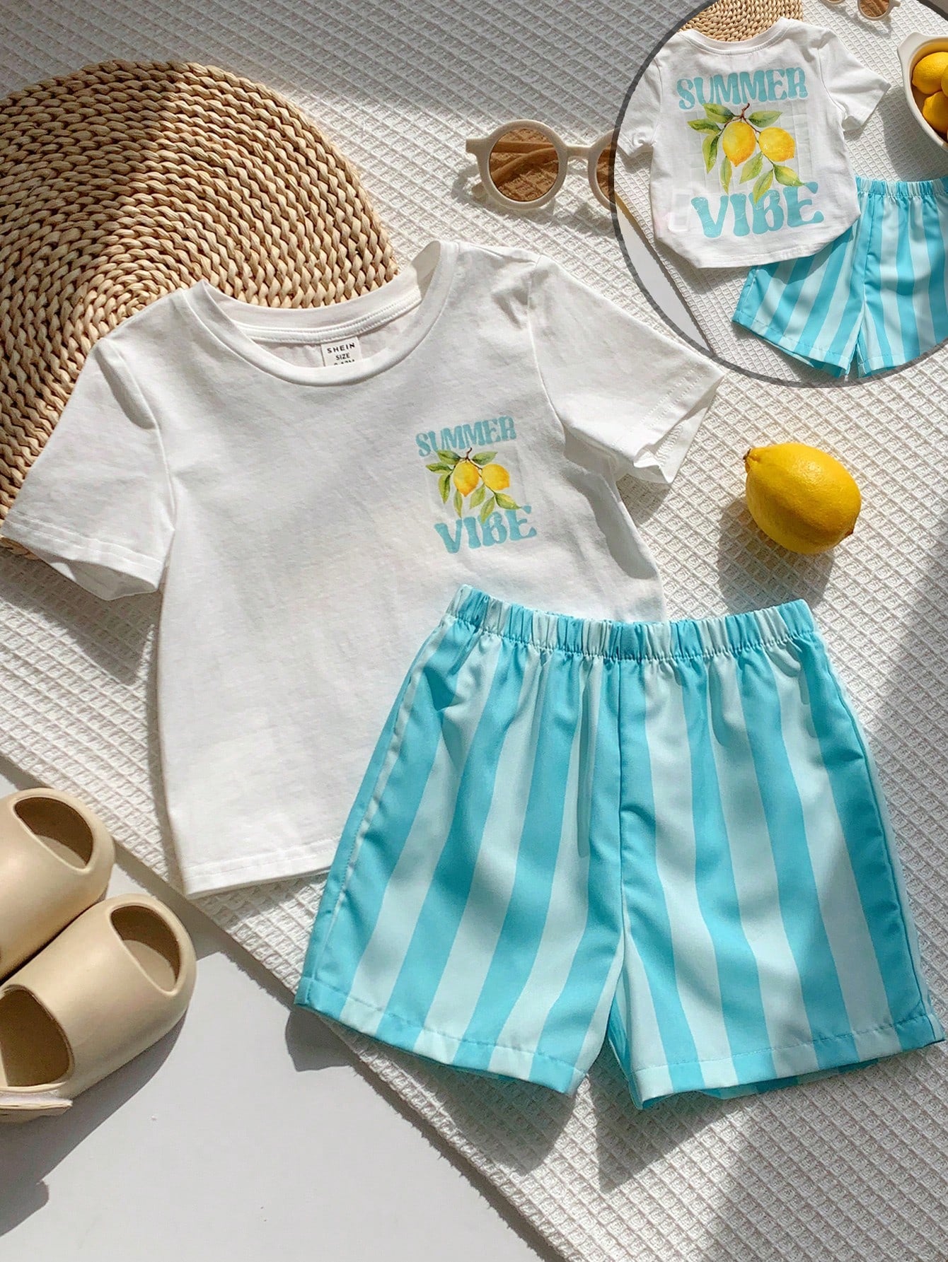 Ensemble 2 pièces bébé unisexe t-shirt imprimé citron et short vert menthe