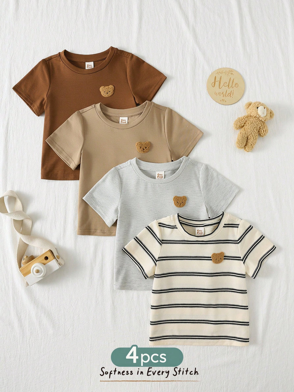Cozy Pixies Cartoon Bear Knit Sweater 4 Pieces Set