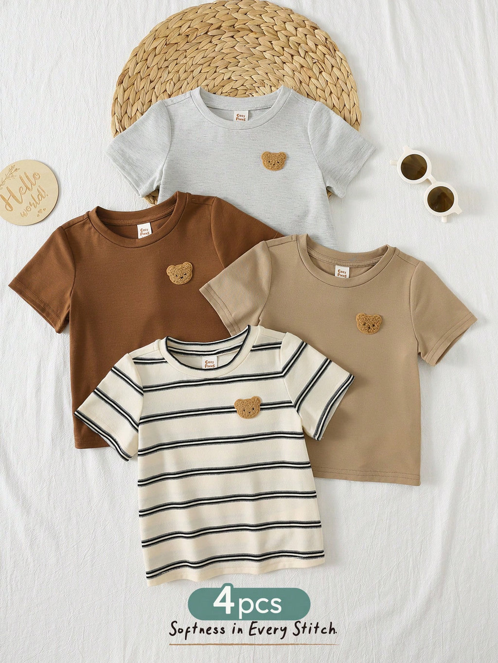 Cozy Pixies Cartoon Bear Knit Sweater 4 Pieces Set