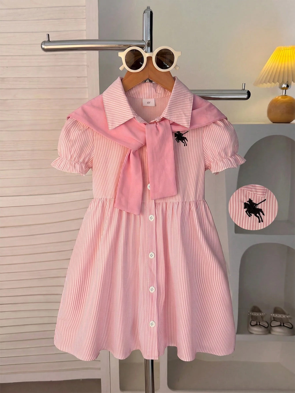 Robe Chemise Fille Rayée Bleu Blanc Châle