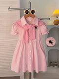 Robe Chemise Fille Rayée Bleu Blanc Châle