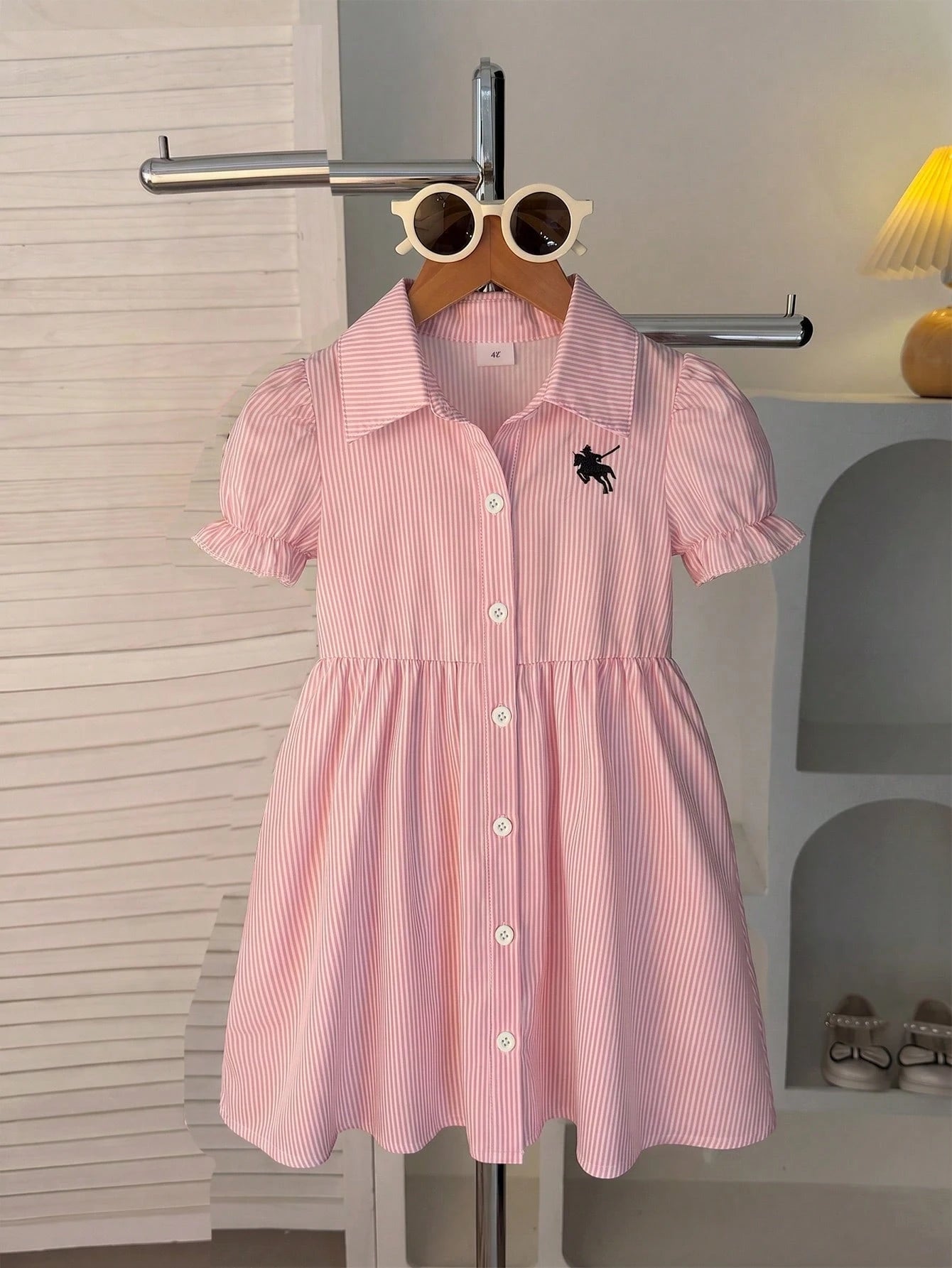 Robe Chemise Fille Rayée Bleu & Blanc Châle