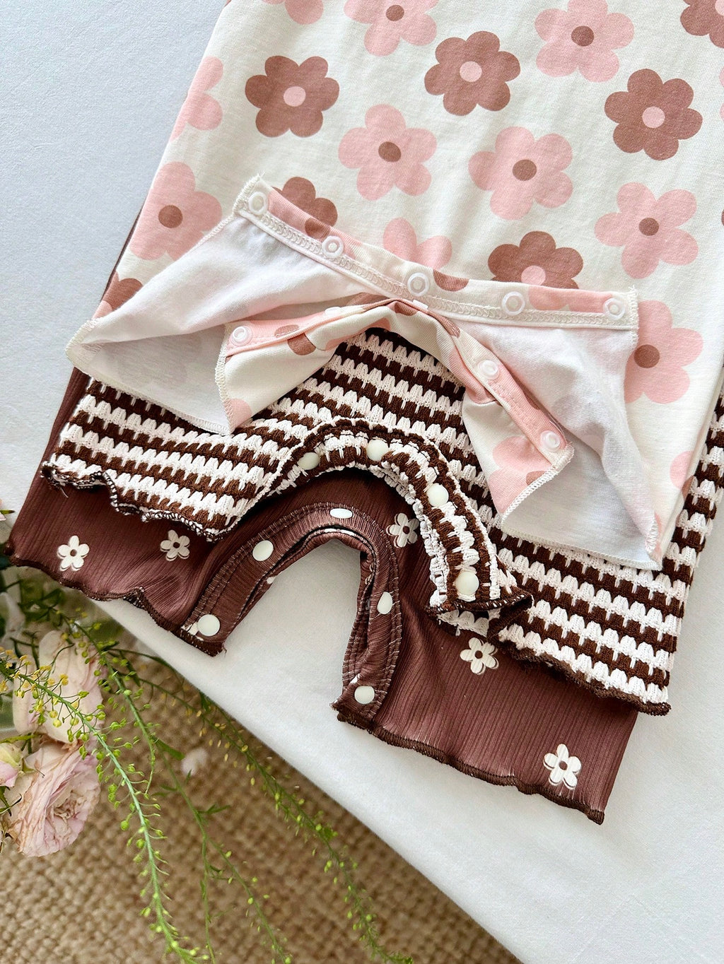 LMoss Kids 3pcs Baby Girl Knitted Cute Floral Pattern Casual Romper Set Multicolor