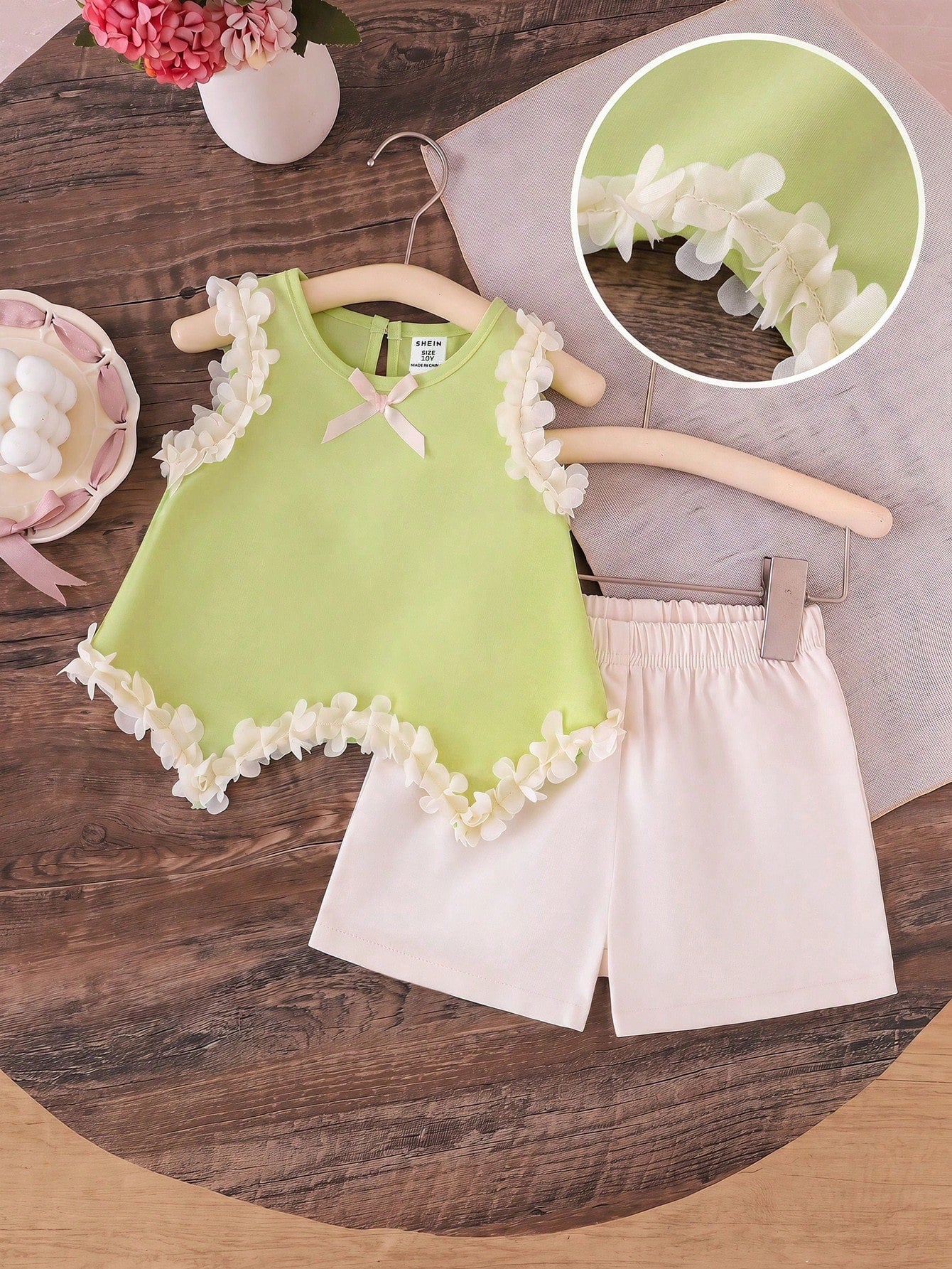 Ensemble 3 pièces débardeur multicolore et short abricot Souflis pour bébé fille