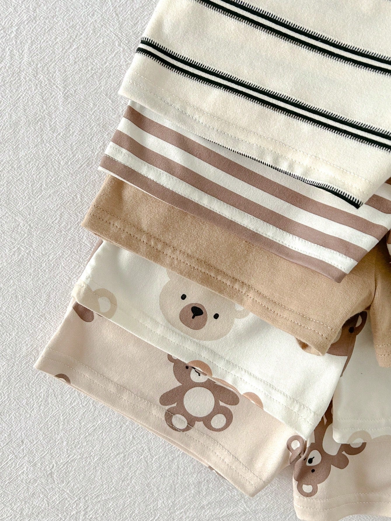 Cozy Pixies Baby Boy Cartoon Bear & Stripes Pattern Crew Neck Short Sleeve Pullover Top & Elastic Waist Shorts 5-Piece Set Multicolor