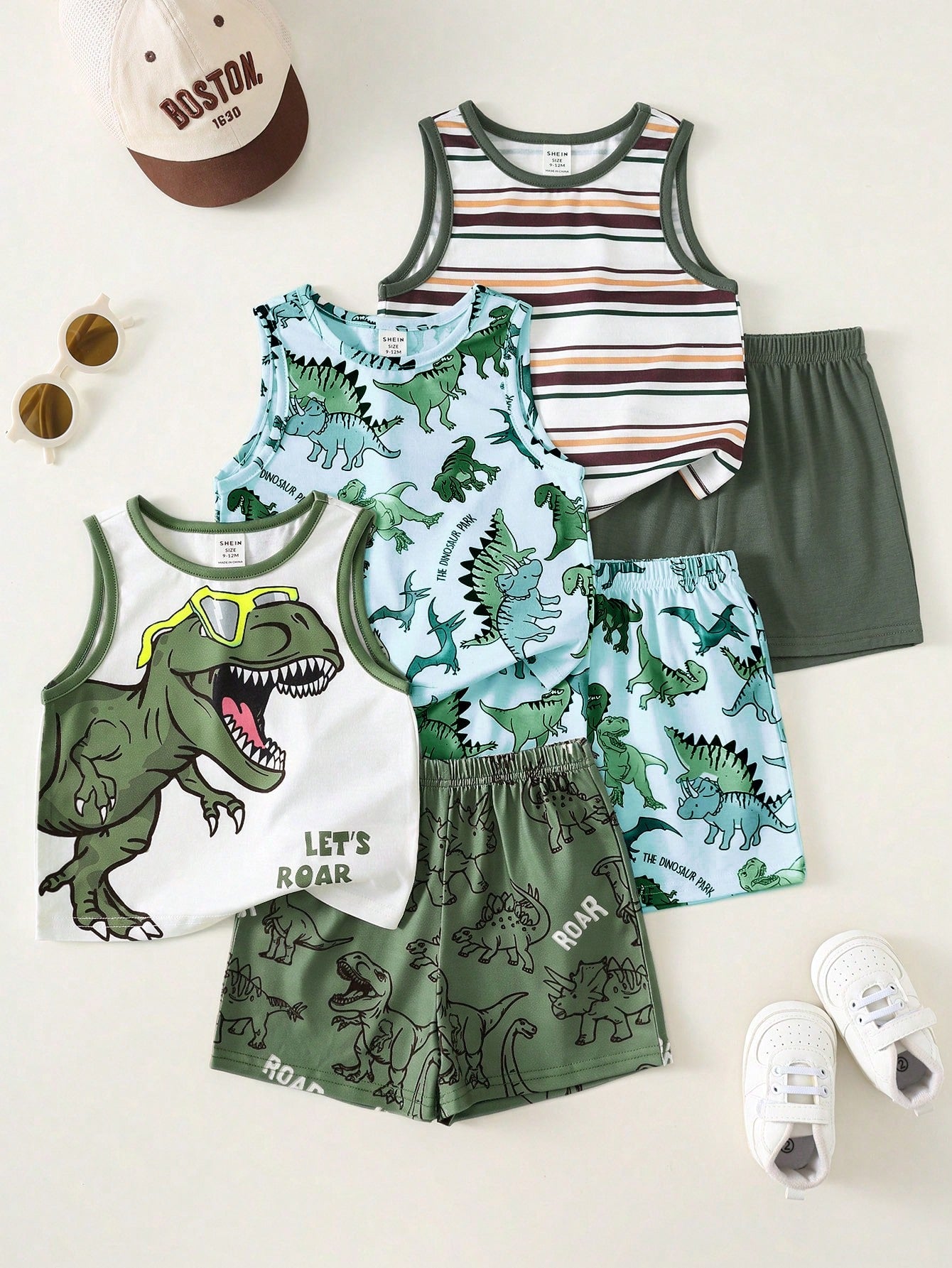 SHEIN 5pcs/Set Unisex Baby Clothes, Cute Casual Knit Striped Cartoon Bear Pattern Vest, Versatile All-Match Tops, Adorable Summer Tops Multicolor