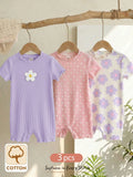 Ensemble 3 pièces de bodys à rayures et à fleurs pour bébé fille Bambinoo x Cozy Pixies