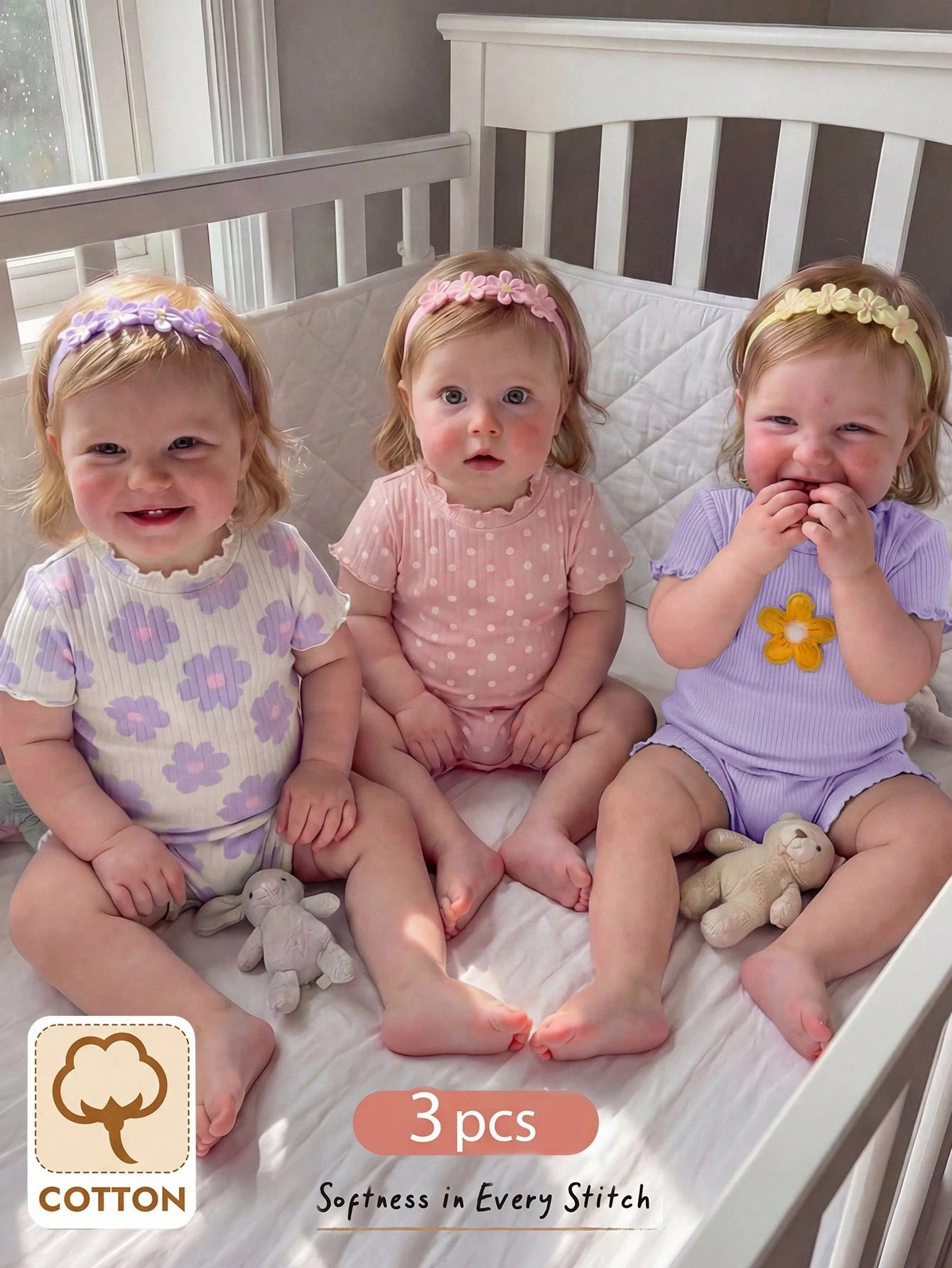 Ensemble 3 pièces de bodys à rayures et à fleurs pour bébé fille Bambinoo x Cozy Pixies